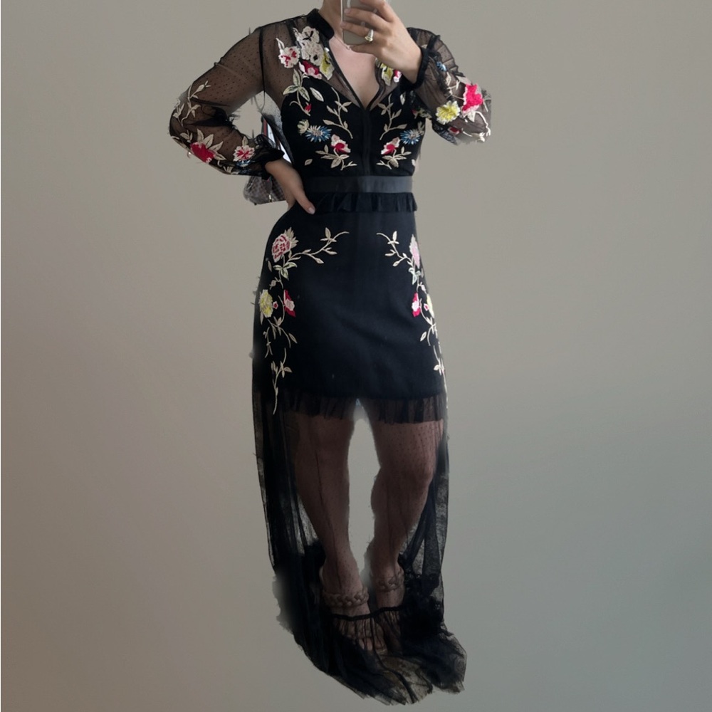 French connection sheer floral embroidered maxi dress